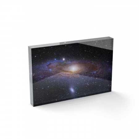 tirage photo sous un bloc plexi avec la galaxie d'andromède